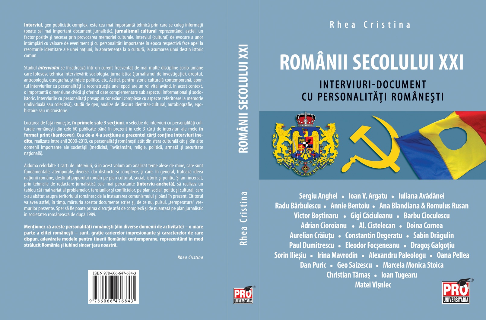 Capa do livro de entrevistas, ROMENOS DO SÉCULO XXI. Entrevistas-documento com personalidades romenas, de Rhea Cristina