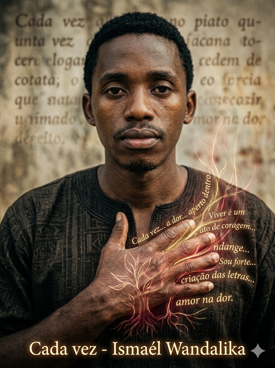 Ilustração artística e poética em estilo dupla exposição sobre fundo escuro. Do lado esquerdo, o perfil de uma pessoa com texturas que simulam rachaduras com veios dourados brilhantes, simbolizando a dor e a resiliência humana. Do lado direito, a silhueta se desfaz de forma abstrata em uma revoada de páginas flutuantes e respingos de tinta escura, representando a dor transformada em literatura e poesia.