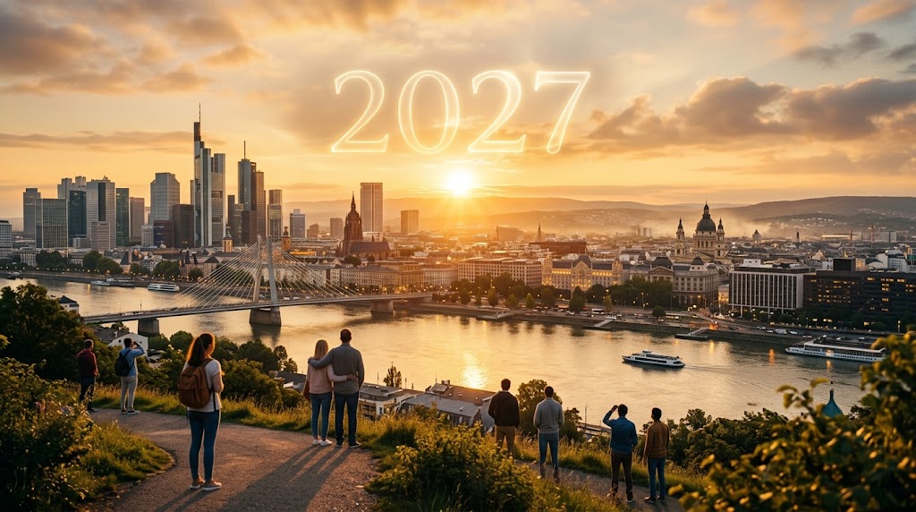 Imagem conceitual de um nascer do sol dourado sobre o horizonte, simbolizando a esperança para o ano de 2027, ilustrando o artigo de Diamantino Bártolo sobre coragem e paz.