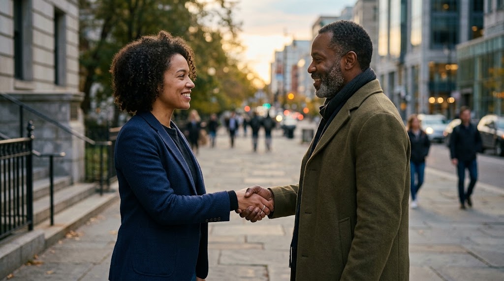 Duas pessoas em gesto de confiança e reciprocidade, simbolizando amizade, lealdade e solidariedade nas relações humanas.