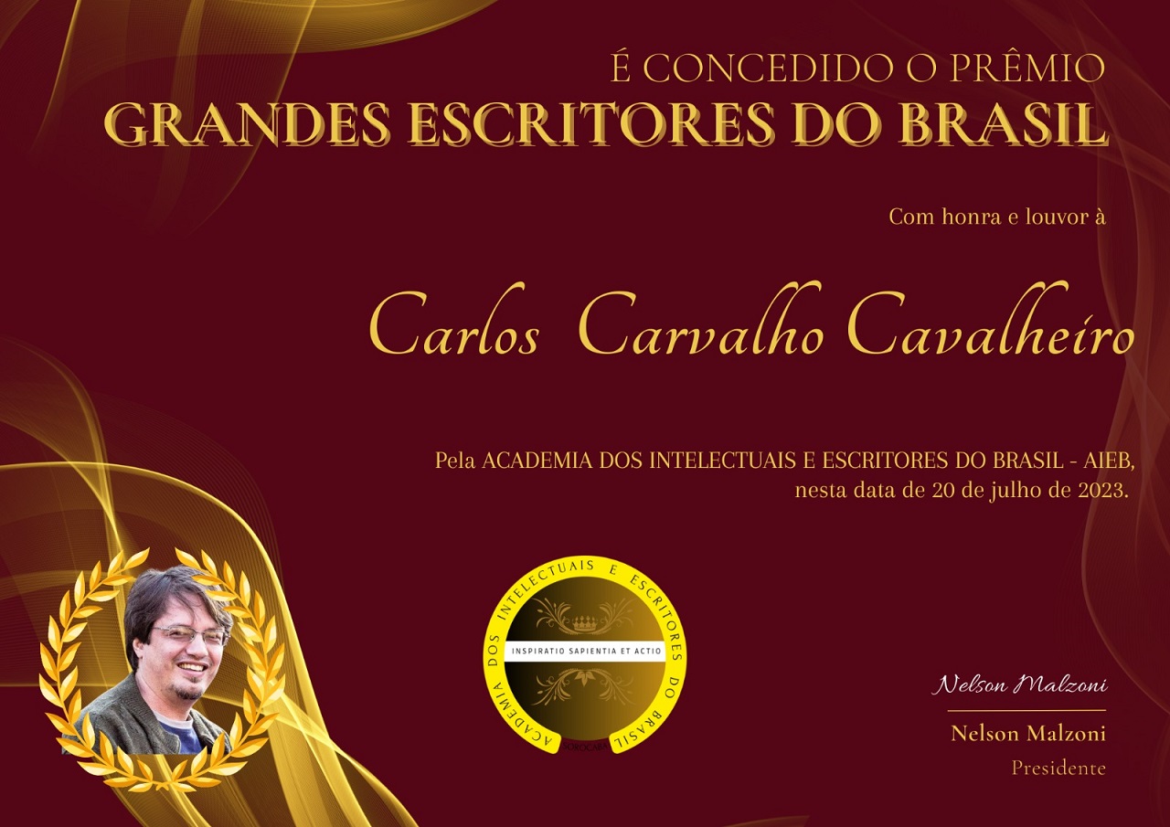 Banner do Prêmio Grandes Escritores do Brasil, concedido ao escritor Carlos Carvalho Cavalheiro