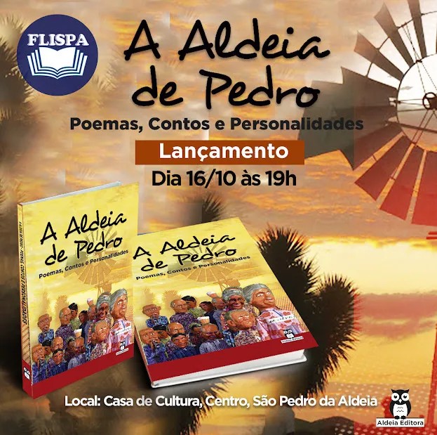 Banner sobre o lançamento da antologia 'A Aldeia de Pedro - Poemas, Contos e Personalidades',