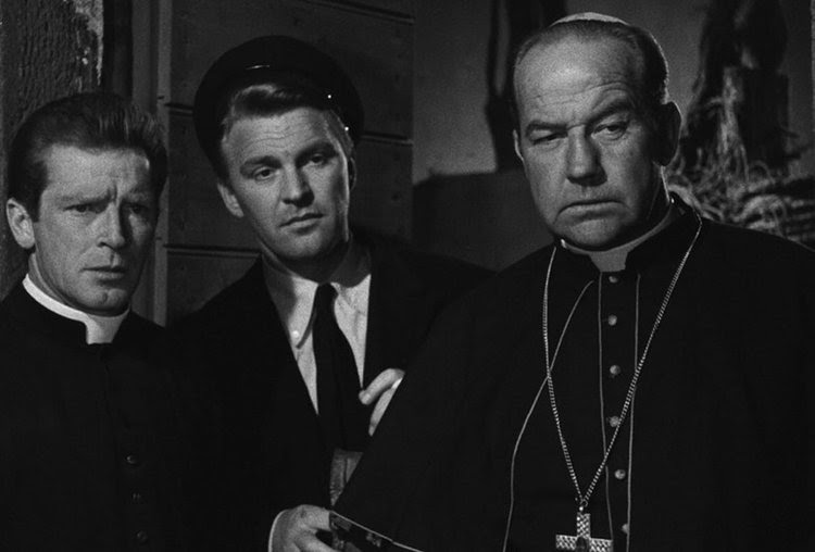 Richard Basehart, Franco Fabrizi e Broderick Crawford em A TRAPAÇA (1955), de Federico Fellini