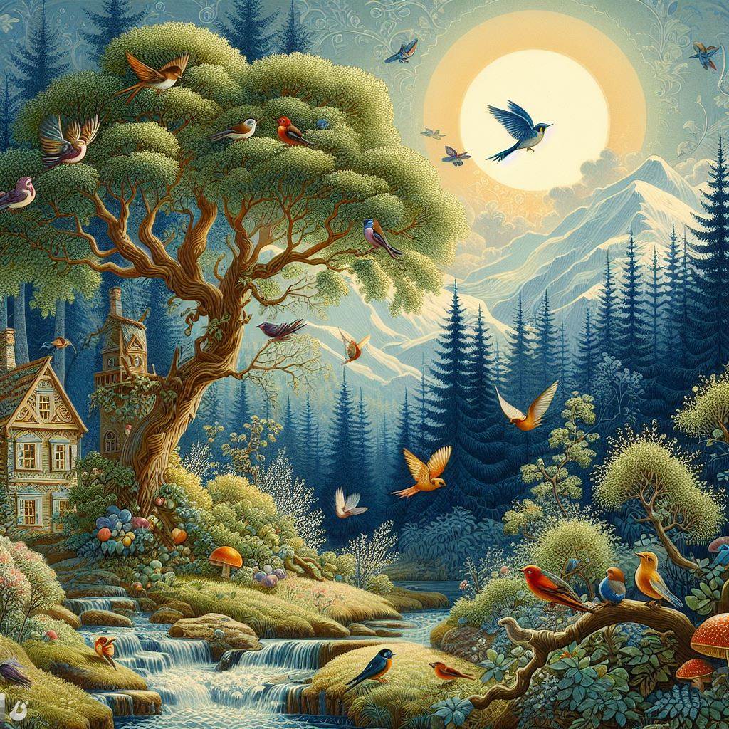 "Da floresta ou da janela ouvem-se vozes que ecoam fortes ou de levinho… são amigos belos passarinhos"