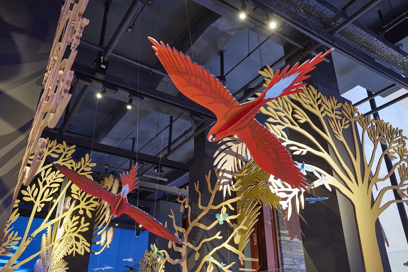 Pássaros de madeira criados a partir de desenhos de Daiara Tukano farão parte da mostra