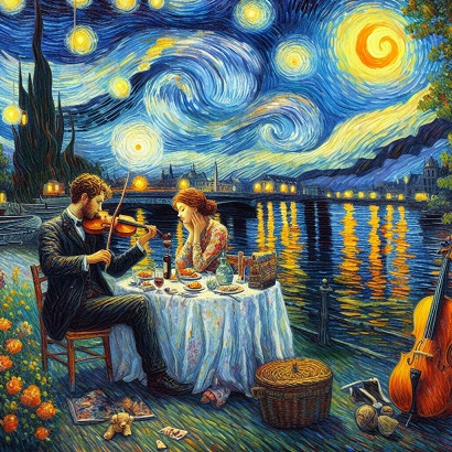 tempo de amar em silencio tela impressionista estilo Van Gogh.