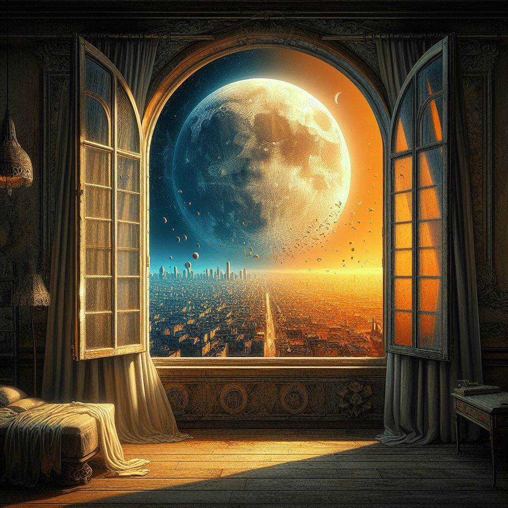 "A janela entreaberta foi invadida pelo olhar da Lua desinibida"