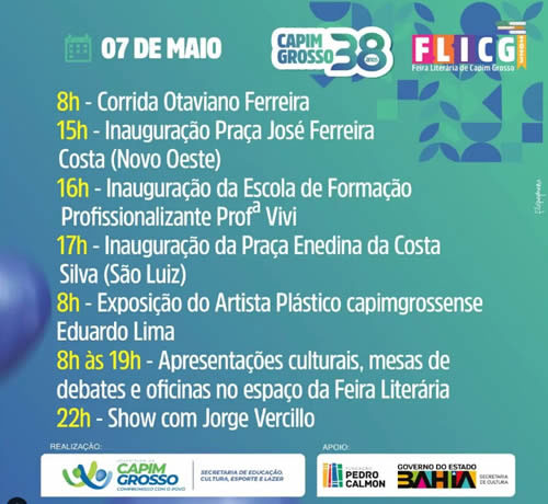 Programação do dia 07 de maio