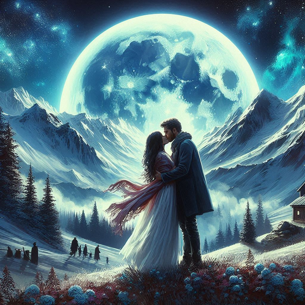 "Lua dos amantes, dos amores!... num clarão a fulgurar, amamo-nos iluminados num ardente beijo