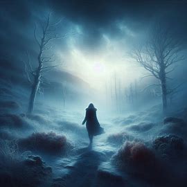 "Caminhando Por entre A névoa fria, Gelada, Parece congelar o Corpo". Microsoft Bing. Imagem criada pelo Designer Da plataforma DALL·E 3