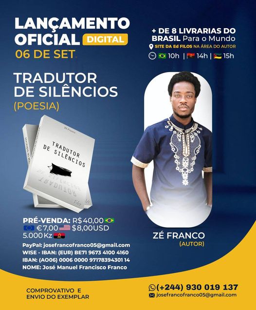 Card do lançamento do livro 'Tradutor de Silêncios, de Zé Franco, pela Editora Filos