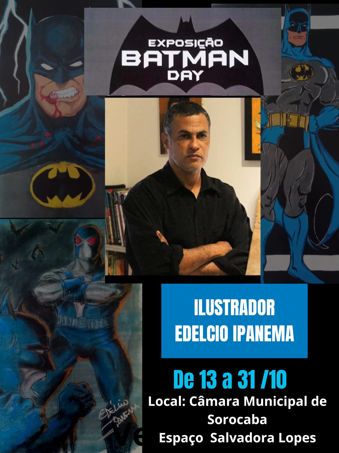 Card da exposição 'Batman Day', do ilustrador Edélcio Ipanema