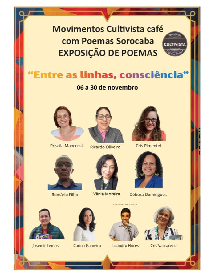 Carde do Movimento Cultivista Café com Poema Sorocaba - Exposição de Poemas 'Entre as linhas, consciência'