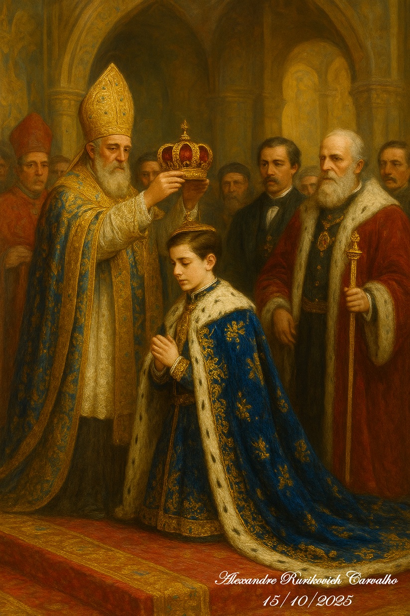 Dom Pedro II foi coroado imperador do Brasil em uma cerimônia religiosa realizada em 18 de julho de 1841, na Capela Imperial do Rio de Janeiro. Imagem criada por IA