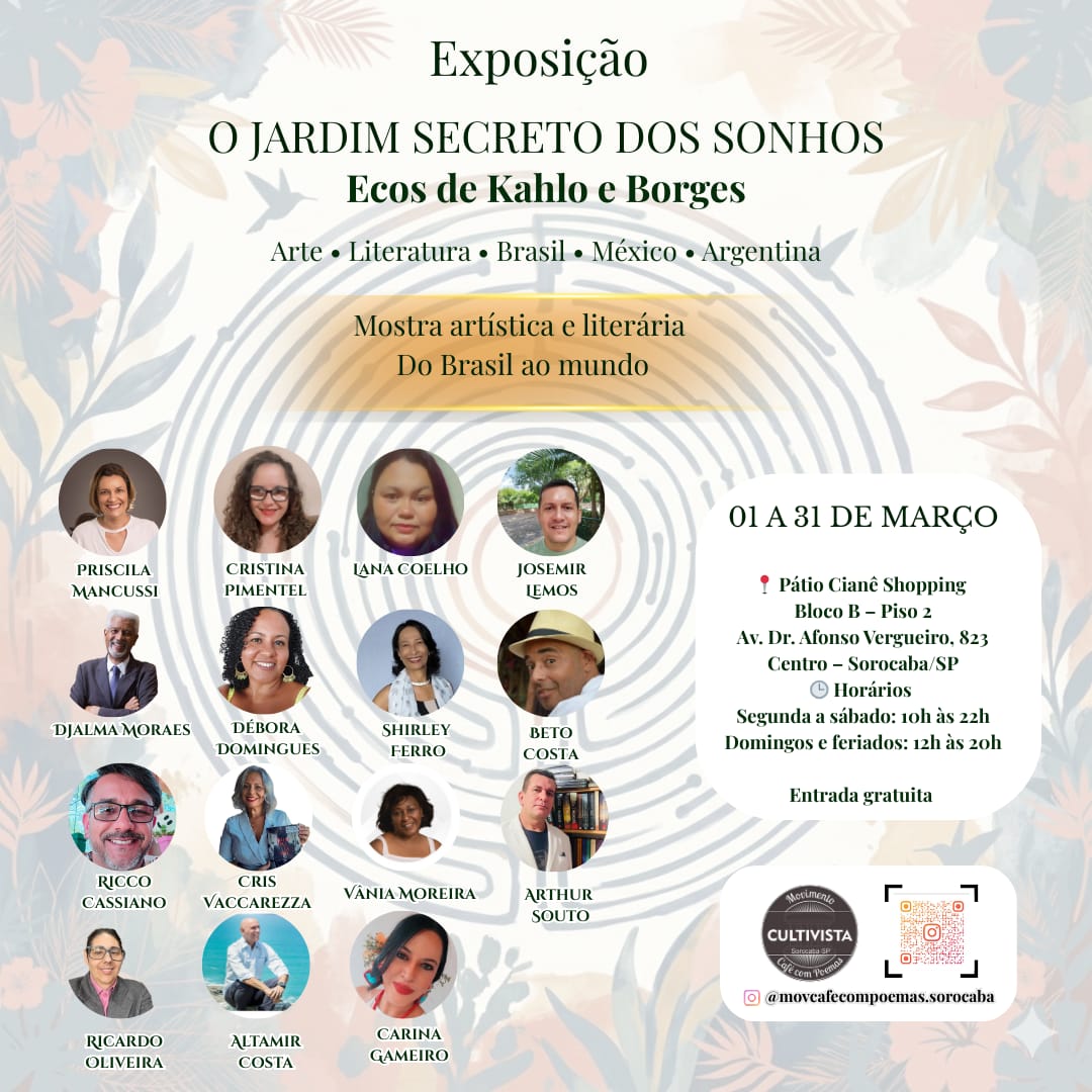 Card da exposição O Jardim Scecreto dos Sonhos - Ecos de Kahlo e Borges