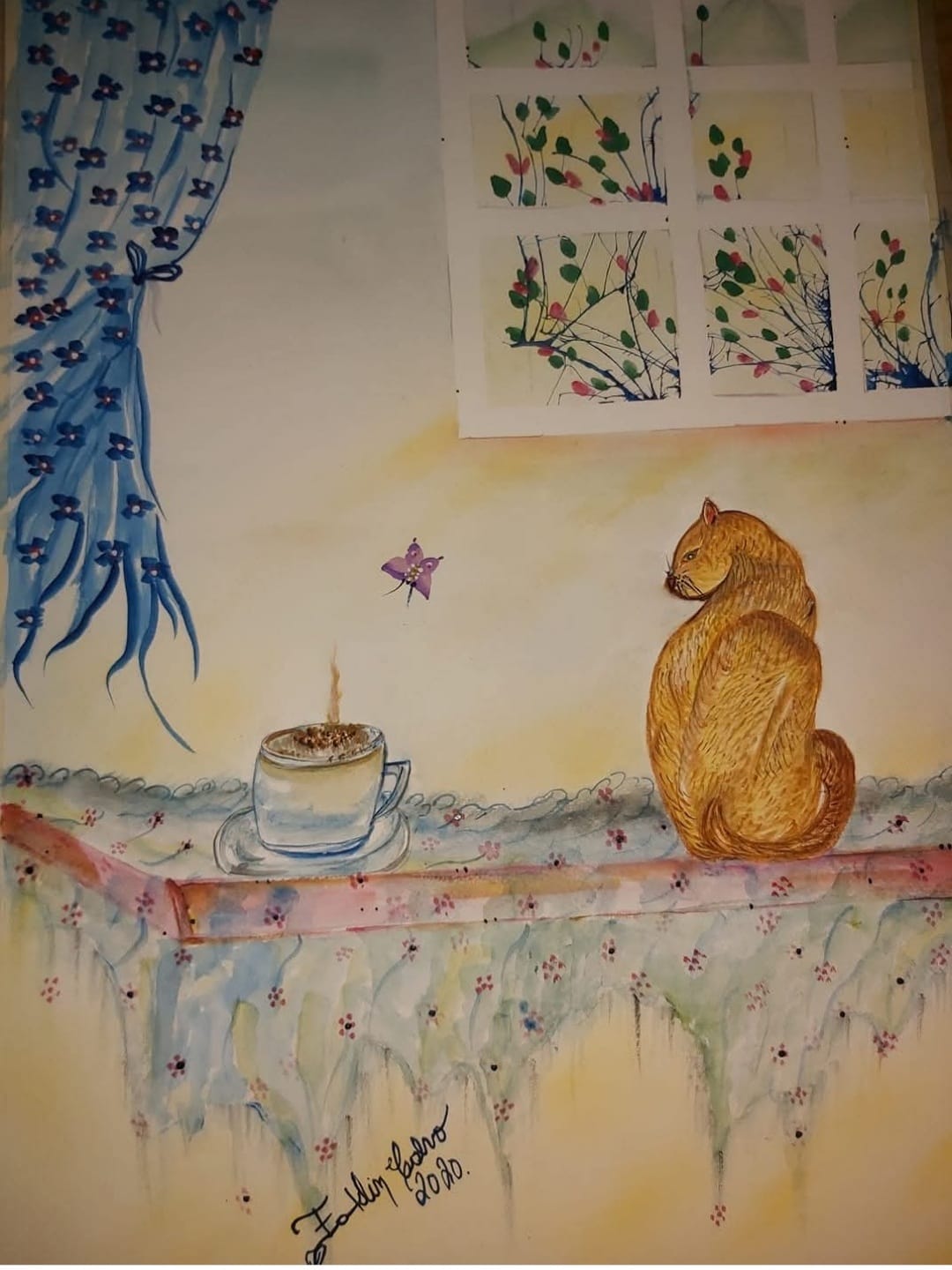 Titulo: Visita Inesperada - Técnica: Acuarela, 95x90 - Año: 2020 - Autor: Franklin Calvo