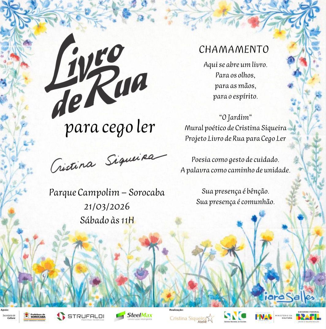 Card do chamamento do Livro de Rua para cego ler