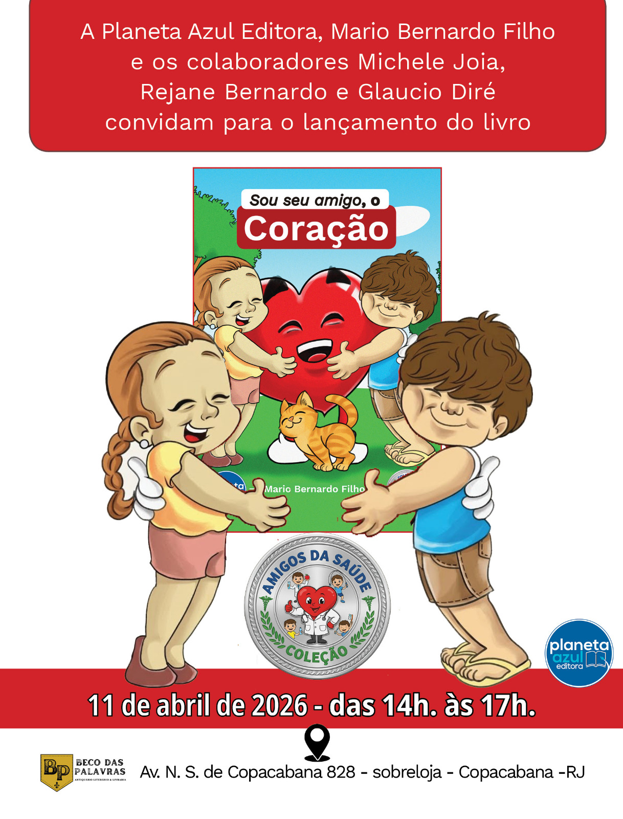 Card do lançamento do livro 'Sou seu amigo, o coração'