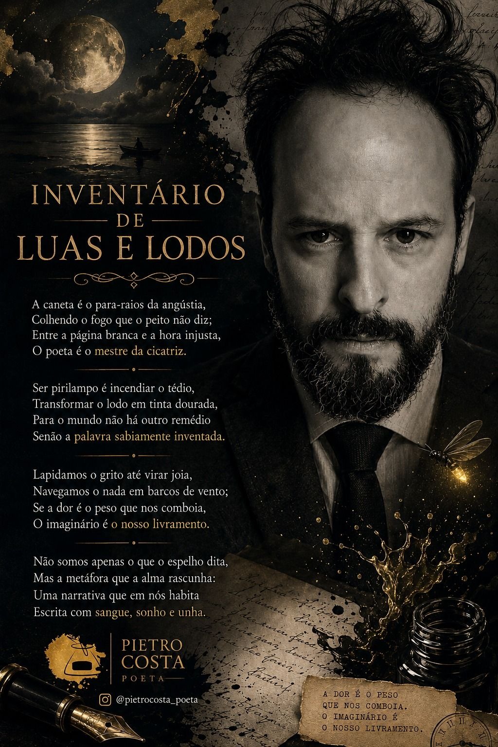 Card do poema 'Luas e lodos, de Pietro Costa