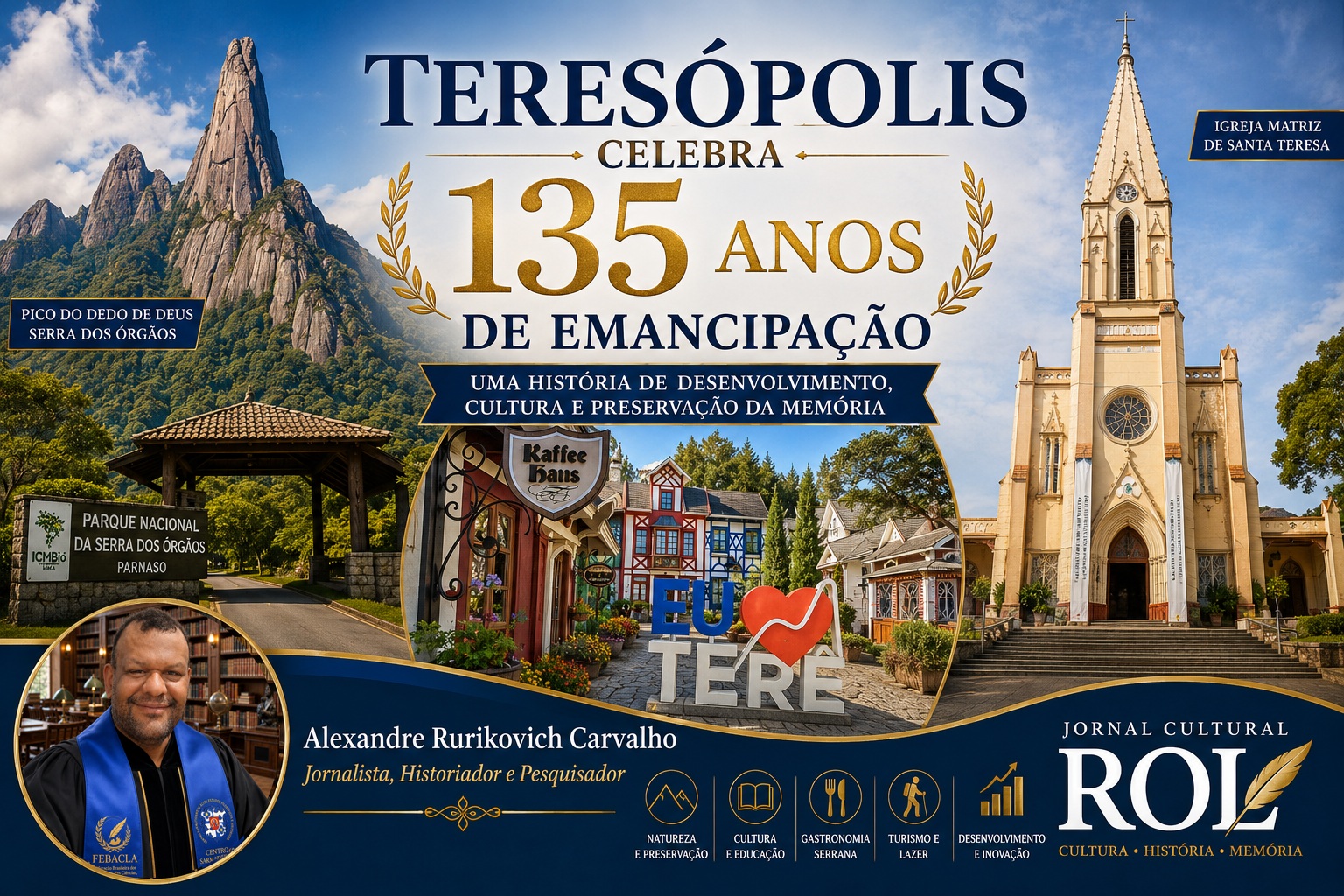 Card de homenagem aos 135 anos de amancipação política de Teresóplis