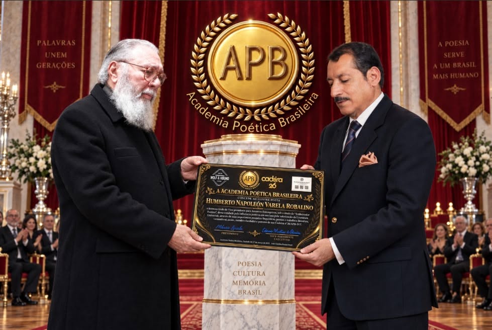 Humberto Napoleón Varela Robalino recebendo das mãos do presidente da APB, Mhario Lincoln,  a convocagem e nominação de vice-presidente dos assuntos internacionais do APB. Arquivo Pessoal